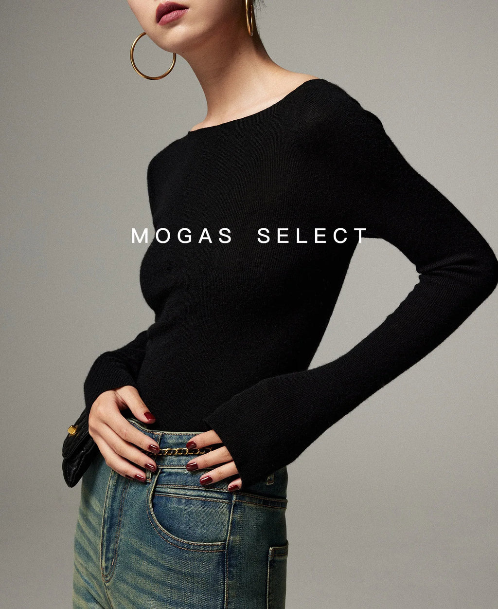 Mogas Luxury Cashmere Silk Seamless One-Shoulder Knitted Sweater Women's Autumn Winter Base Layer Fashionable Business Commut...