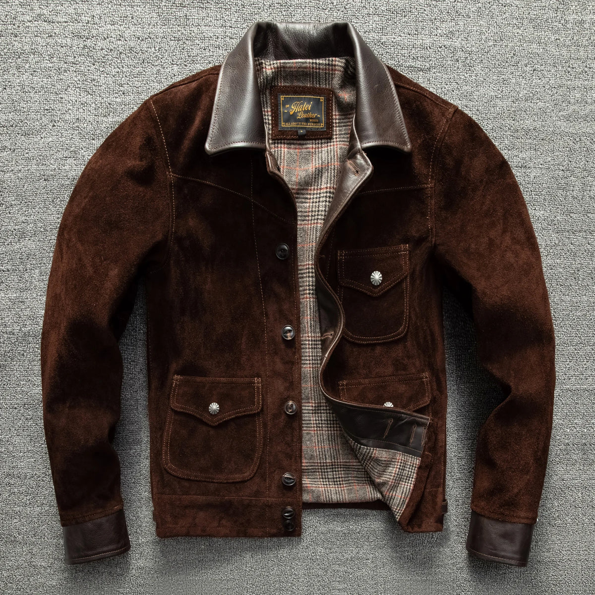 Red Brown Winter Leather Jacket Men Retro Style Plus Size 6XL Genuine Natural Cow Suede Turn-Down Collar Single Breasted Coat