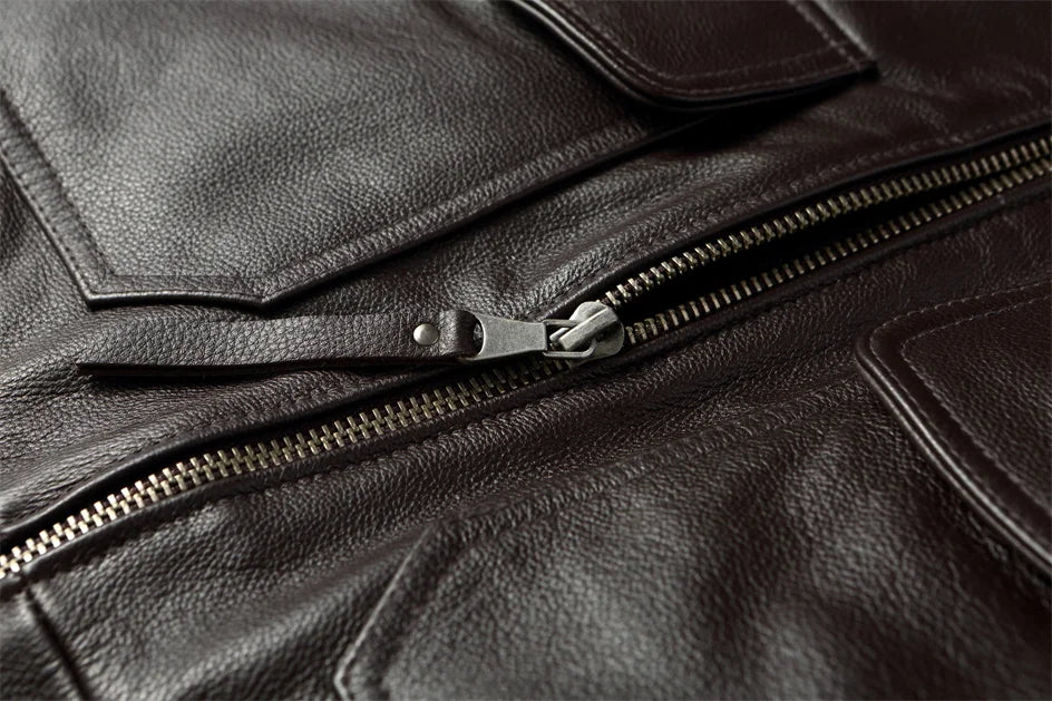 Black Winter Leather Jacket Men Retro Style Europe Size Genuine Natural Thick Cowhide Turn-Down Collar G1 Flight Coat