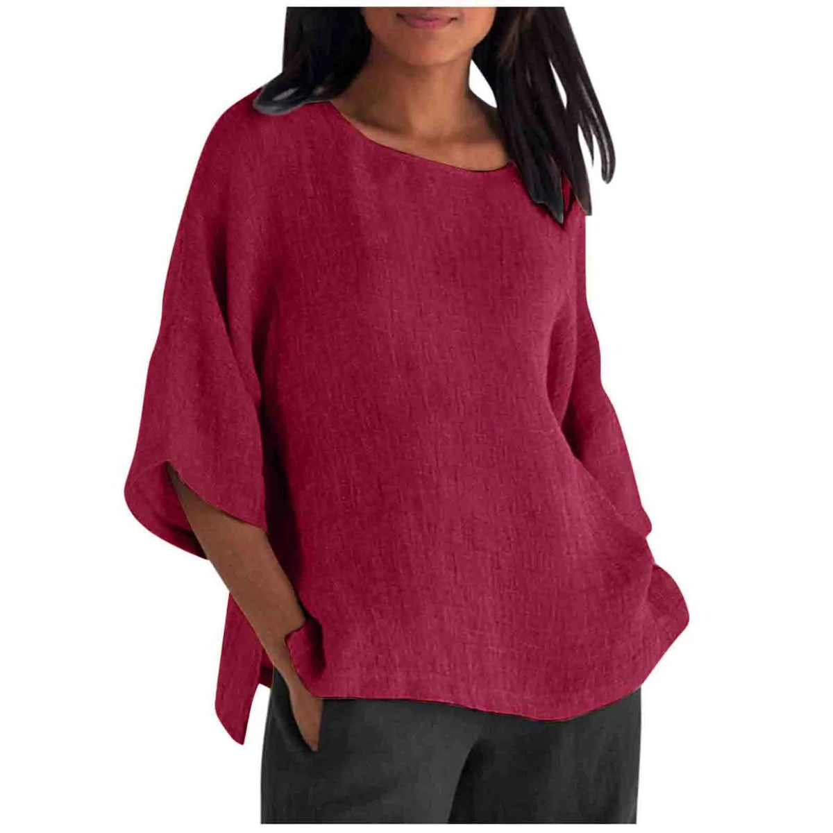 Hot Sale Of The Seasonwish Eaby Women's Cotton Linen Shirt round Neck Short Sleeve 25 Colors Casual Loose Fit Street Style Su...
