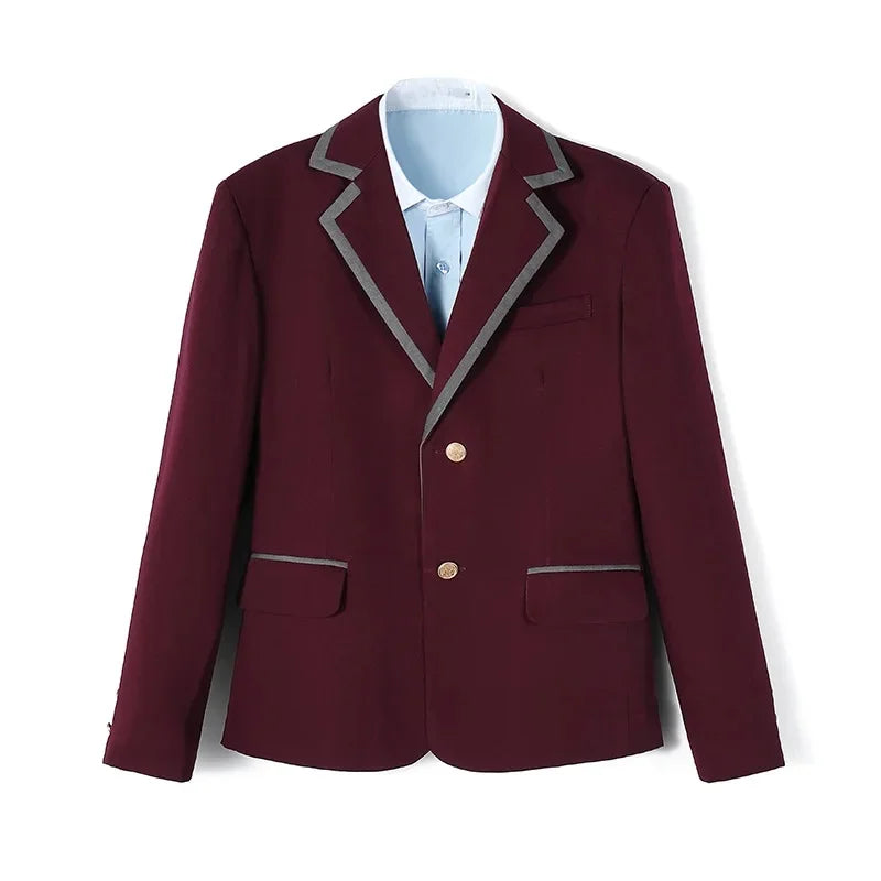 Deep Blue Dark Red School Uniform Jacket Easy Meet Junior High School Coat Polyester Fiber Regular Sleeve Length Flip Collar