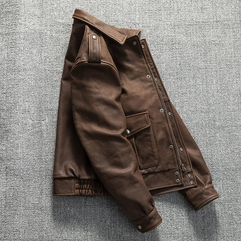 Genuine Natural Thick Cowhide California Mounted Police Coat Dark Brown Winter Leather Jacket Men Retro Style Plus Size 5XL