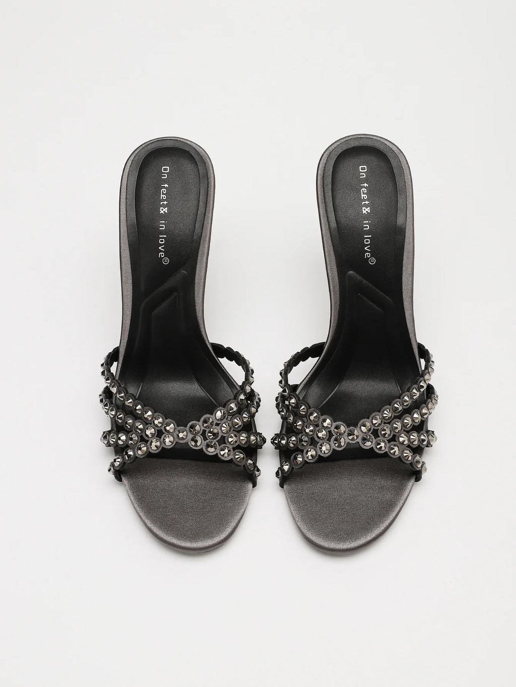 Fashionable Diamond Strap High Heels Sandals Women's Summer Party Shoes Fine Heel Versatile Elegant Ladies' Slip-On Slippers