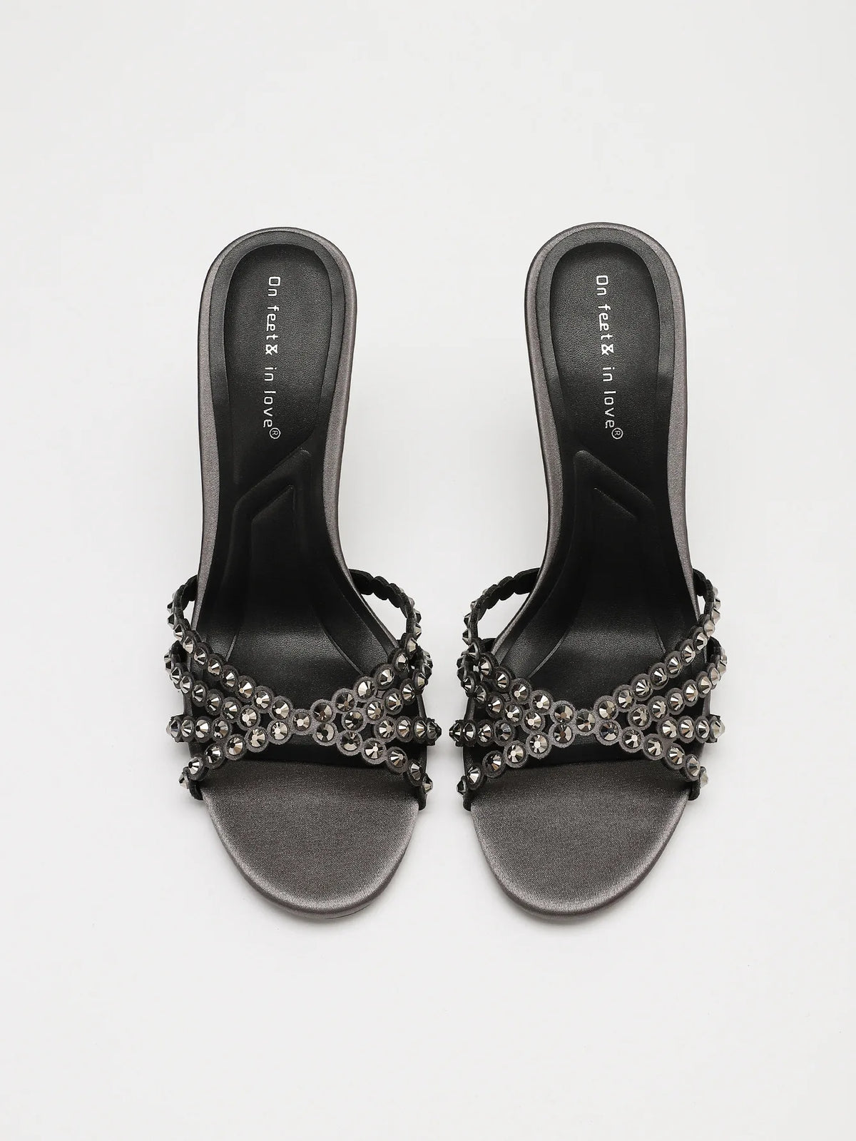Fashionable Diamond Strap High Heels Sandals Women's Summer Party Shoes Fine Heel Versatile Elegant Ladies' Slip-On Slippers