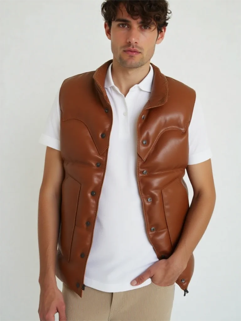 Genuine Natural Sheepskin Stand Collar Single Breasted Vest Brown Winter Leather Down Vest Men Vintage Style Plus Size 5XL