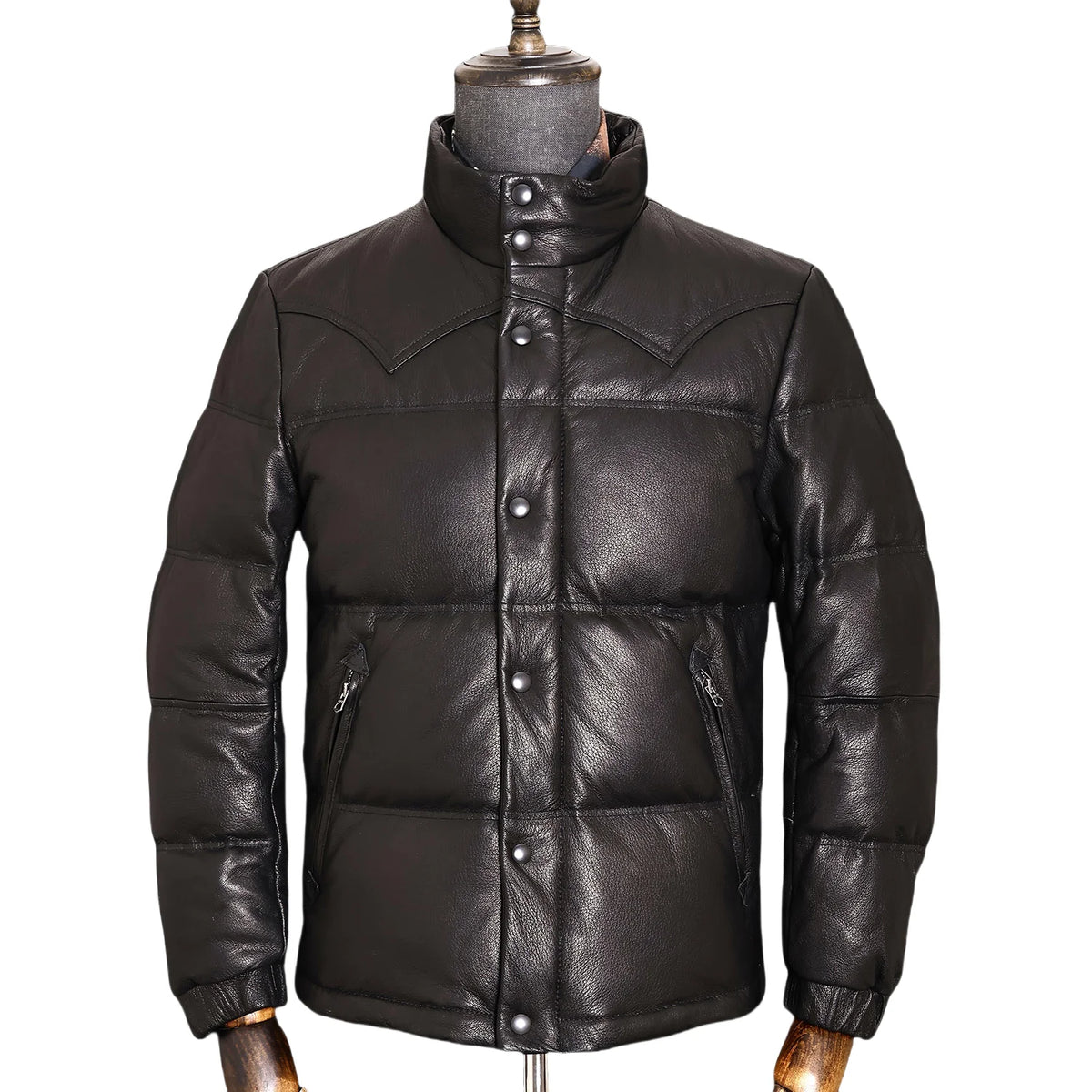 Black Winter Leather Jacket Men Retro Style Plus Size 5XL Genuine Natural Sheepskin Stand Collar Thick Warm Down Coat